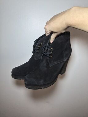 Prada Suede Ankle Booties Lace Up 39 Size 9 Round Toe
